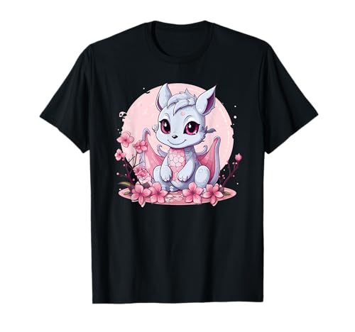 Süßer Drache mit Kirschblüten I Girl Dragon T-Shirt von Dragon Art I Cartoon Dragon I Kids Dragon