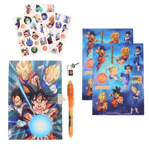 Dragon Ball Z Schreibwarenset, Inklusive Notizbuch, Stift, Aufklebern und Schloss mit Schlüsseln, Geschenk Schreibwarenset für Kinder von Dragon Ball Z