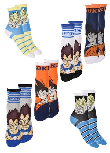 Dragon Ball Z Socken für Jungen, Goku Super Saiyajin und Vegeta Hohe Socken, Set mit 6 Socken, Geschenk für Kinder und Jugendliche, Größe EU 23/26 - Mehrfarbig von Dragon Ball Z