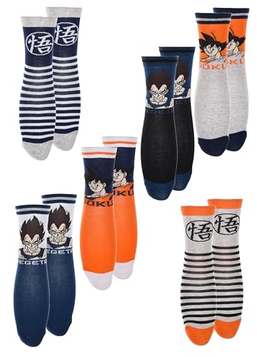 Dragon Ball Z Socken für Jungen, Hohe Socken im Goku und Vegeta Design, Set mit 6 Socken, Geschenk für Kinder und Jugendliche, Größe EU 31/34 - Grau von Dragon Ball Z