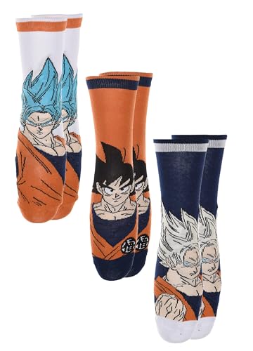 Dragon Ball Z Socken für Männer, Socken Goku und Super Saiyajin, Set mit 3 Sockengeschenken für Männer und Jugendliche, Größe EU 39/42 - Orange von Dragon Ball Z