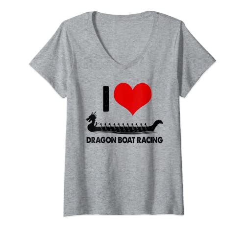 Damen Dragon Boat T-Shirt I Love Dragon Boat Racing T-Shirt mit V-Ausschnitt von Dragon Boat Race Tee