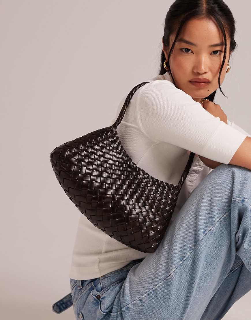 Dragon Diffusion - Rosanna - Geflochtene Schultertasche aus Leder in Dunkelbraun von Dragon Diffusion