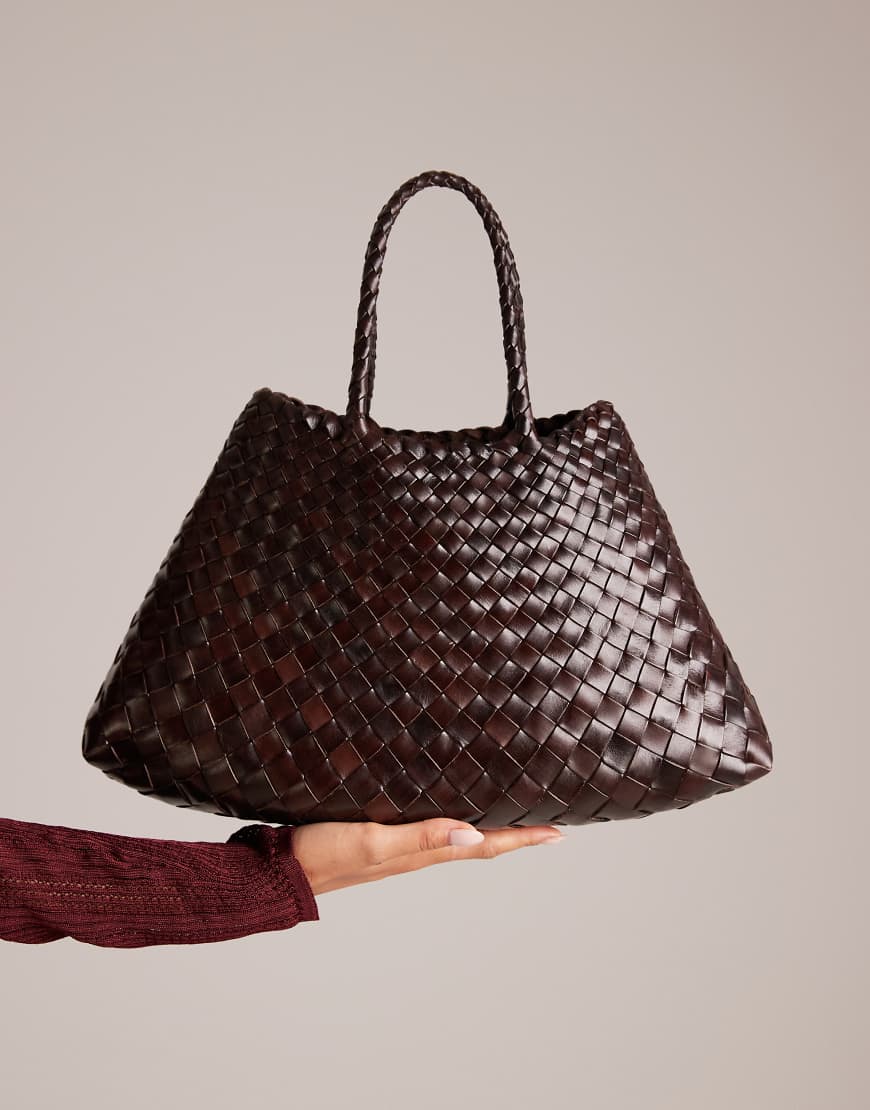 Dragon Diffusion - Santa Croce - Kleine geflochtene Tasche aus Leder in Dunkelbraun von Dragon Diffusion