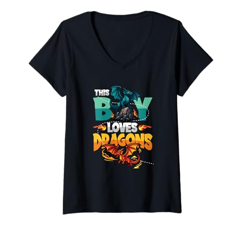 Damen Dragon Lover Kids Dieser Junge liebt Drachen T-Shirt mit V-Ausschnitt Damen Dragon Lover Kids Dieser Junge liebt Drachen T-Shirt mit V-Ausschnitt von Dragon Lover Apparel for Boys Designs