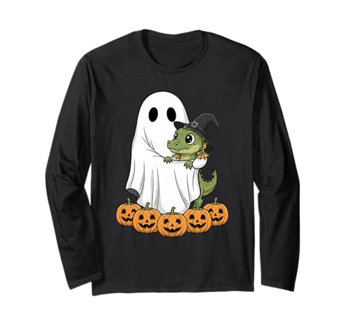 Lustiger Geisterdrache Kürbis Halloween Kinder Herren Damen Langarmshirt von Dragon Lovers Cute Halloween Outfits for Boy Girl