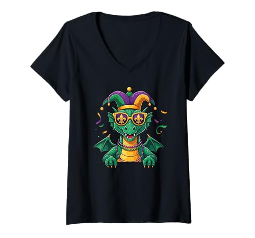 Damen Lustiger Drache Karneval Karneval Damen Herren Kinder T-Shirt mit V-Ausschnitt von Dragon Lovers Mardi Gras Costume for Boy Girl