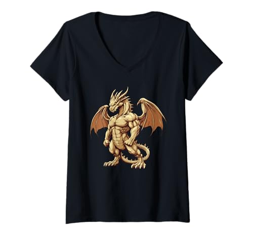 Damen Muscular Dragon Powerlifting Weightlifting Gym Workout T-Shirt mit V-Ausschnitt Damen Muscular Dragon Powerlifting Weightlifting Gym Workout T-Shirt mit V-Ausschnitt von Dragon Powerlifting Weightlifting Gym Apparel