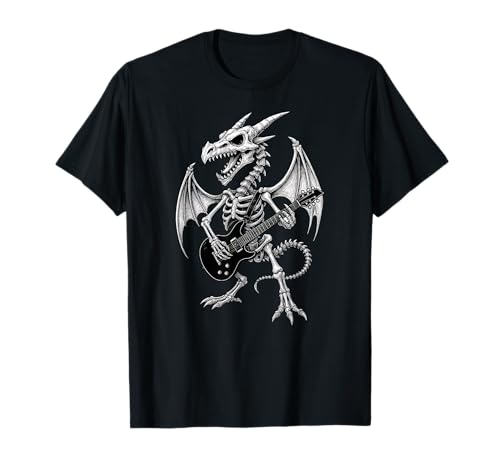 Drachen Skelett Halloween Musik E-Gitarre Jungen Mädchen T-Shirt Drachen Skelett Halloween Musik E-Gitarre Jungen Mädchen T-Shirt von DragonAxis1