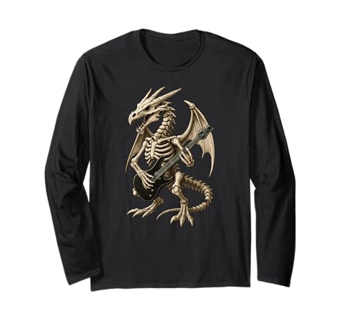 Skelett Drache Halloween E-Gitarre Musik Jungen Mädchen Langarmshirt Skelett Drache Halloween E-Gitarre Musik Jungen Mädchen Langarmshirt von DragonAxis1