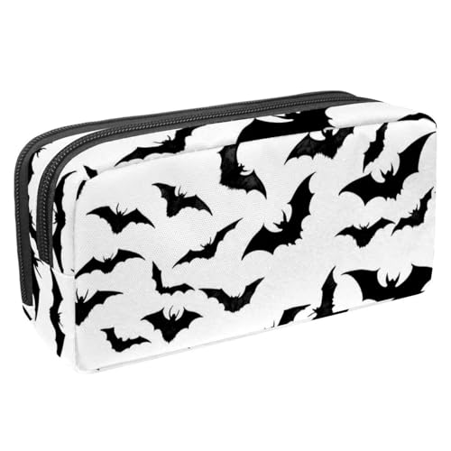 DragonBtu Federmäppchen mit großem Fassungsvermögen und Reißverschluss, 2 Fächer, Stifttasche, Make-up-Tasche für Schule, Büro, Organizer, Halloween, Fledermäuse, Farbe: 4, 2.3x8.2x3.9in/6x21x10cm, von DragonBtu
