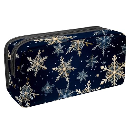 DragonBtu Federmäppchen mit großem Fassungsvermögen und Reißverschluss, 2 Fächer, Stifttasche, Make-up-Tasche für Schule, Büro, Organizer, Weihnachten, Schneeflocken, Farbe: 5, von DragonBtu