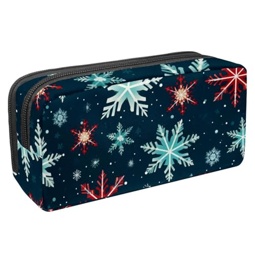 DragonBtu Federmäppchen mit großem Fassungsvermögen und Reißverschluss, 2 Fächer, Stifttasche, Make-up-Tasche für Schule, Büro, Organizer, Weihnachten, Schneeflocken, Farbe2, 2.3x8.2x3.9in/6x21x10cm, von DragonBtu