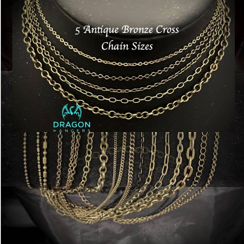 Antike Bronze Halskette Kette Kreuz Link Stil, Benutzerdefinierte Länge Anhänger von DragonHangers
