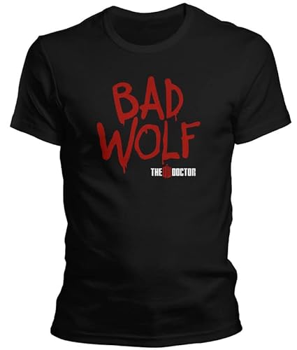 DragonHive Herren T-Shirt - Doctor Dr Bad Wolf Who - Lustiges Fun Motiv für Männer Tshirt, Größe:L, Farbe:Schwarz von DragonHive