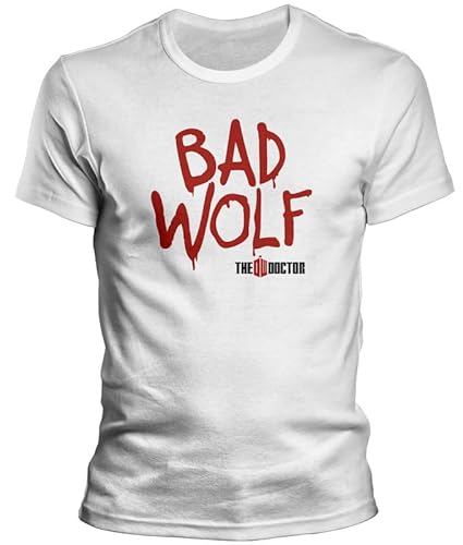 DragonHive Herren T-Shirt - Doctor Dr Bad Wolf Who - Lustiges Fun Motiv für Männer Tshirt, Größe:L, Farbe:Weiß von DragonHive