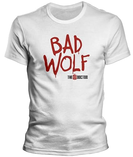 DragonHive Herren T-Shirt - Doctor Dr Bad Wolf Who - Lustiges Fun Motiv für Männer Tshirt, Größe:S, Farbe:Weiß von DragonHive