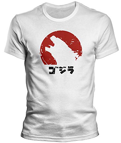 DragonHive Herren T-Shirt - Godzilla Japan Flagge Merchandise - Lustiges Fun Motiv für Männer Tshirt, Größe:3XL, Farbe:Weiß von DragonHive