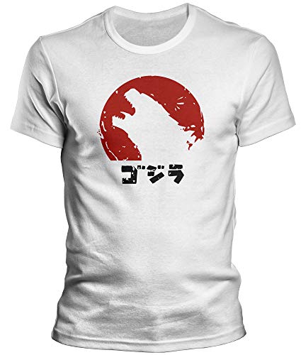 DragonHive Herren T-Shirt - Godzilla Japan Flagge Merchandise - Lustiges Fun Motiv für Männer Tshirt, Größe:L, Farbe:Weiß von DragonHive
