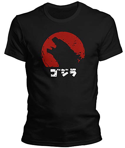 DragonHive Herren T-Shirt - Godzilla Japan Flagge Merchandise - Lustiges Fun Motiv für Männer Tshirt, Größe:M, Farbe:Schwarz von DragonHive