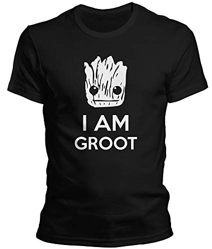 DragonHive Herren T-Shirt I am Groot Face Guardians of The Galaxy Männer Tshirt, Größe:4XL, Farbe:Schwarz von DragonHive