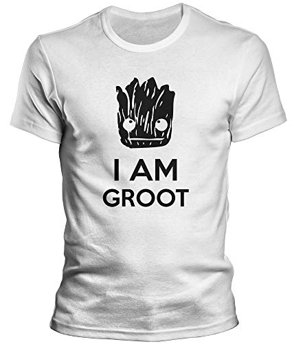 DragonHive Herren T-Shirt I am Groot Face Guardians of The Galaxy Männer Tshirt, Größe:M, Farbe:Weiß von DragonHive