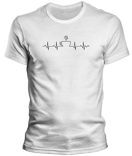DragonHive Herren T-Shirt Kaffee EKG Lebenlinie Coffee Lifeline Cafe Motiv Informatiker, Größe:XL, Farbe:Weiß von DragonHive