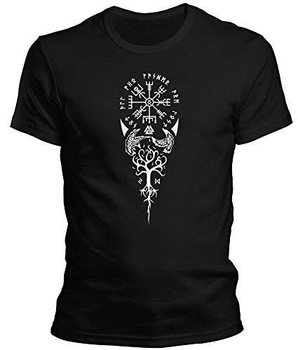 DragonHive Herren T-Shirt Odin Runen Wikinger Baum 2 Rabe Valhalla Rising Walhalla Vikings Wodan - Männer Tshirt, Größe:L, Farbe:Schwarz von DragonHive