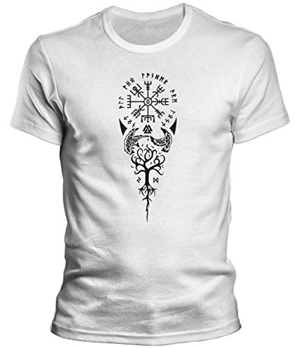 DragonHive Herren T-Shirt Odin Runen Wikinger Baum 2 Rabe Valhalla Rising Walhalla Vikings Wodan - Männer Tshirt, Größe:XL, Farbe:Weiß von DragonHive