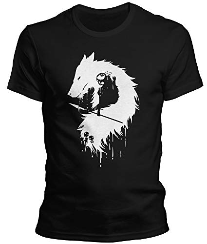 DragonHive Herren T-Shirt Prinzessin Mononoke Hime Studio Ghibli Lustiges Fun Motiv für Männer Tshirt, Größe:M, Farbe:Schwarz von DragonHive