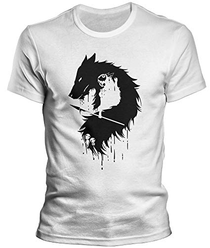 DragonHive Herren T-Shirt Prinzessin Mononoke Hime Studio Ghibli Lustiges Fun Motiv für Männer Tshirt, Größe:S, Farbe:Weiß von DragonHive