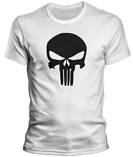 DragonHive Herren T-Shirt Punisher Skull Totenkopf Logo, Größe:4XL, Farbe:Weiß von DragonHive
