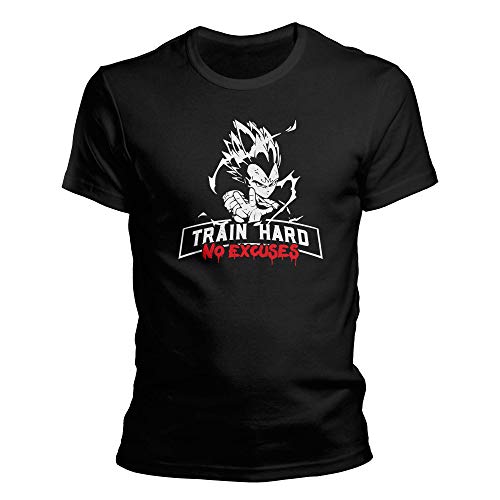 DragonHive Herren T-Shirt Vegeta Train Hard Bodybuilding, Größe:M, Farbe:Schwarz von DragonHive