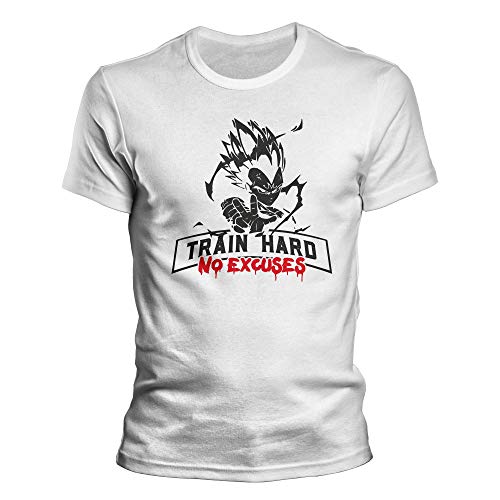 DragonHive Herren T-Shirt Vegeta Train Hard Bodybuilding, Größe:XL, Farbe:Weiß von DragonHive