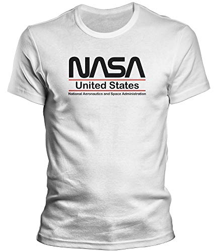 DragonHive Witziges Herren T-Shirt - NASA Worm Logo + United States - Lustiges Fun Motiv Tshirt für Männer, Größe:L, Farbe:Weiß von DragonHive