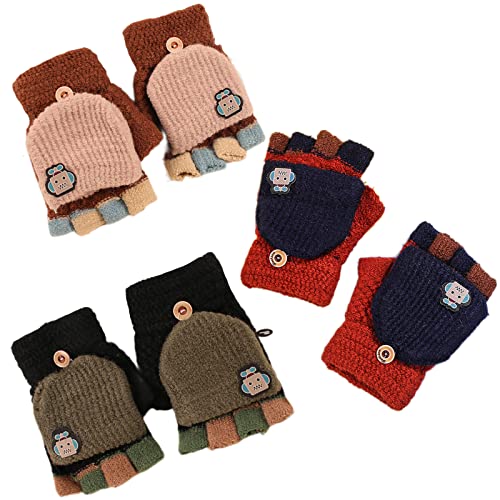 3 Paar Handschuhe Kinder Halbfinger Fingerhandschuhe Herbst Und Winter Winterhandschuhe Warm Cartoon FäUstlinge Gestrickt FüR Jungen Und MäDchen Im Alter Von 3-12 Jahren,14cm × 8cm von DragonX2