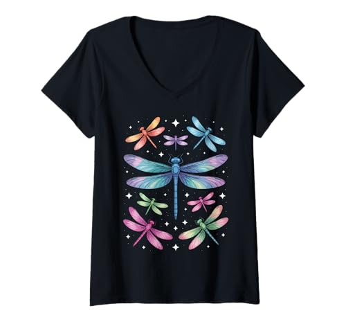 Damen Libelle Libellen Insekten Libelle T-Shirt mit V-Ausschnitt Damen Libelle Libellen Insekten Libelle T-Shirt mit V-Ausschnitt von Dragonfly Dragonflies Insect Mystical Nature
