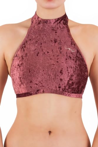 Dragonfly Halter-Sports Bra Samt Lisette Comfy-BH Velvet | Schnittform Maximaler Halt für Pole Dancer | Halsverschluss mit 3 kleinen Metallnieten | Material 80% Polyamid 20% Elastan Oeko-TEX von Dragonfly