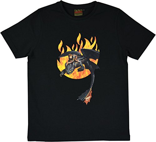 Dreamworks Dragons Kinder T-Shirt Ohnezahn Toothless & Hicks Flammen, schwarz (116-122) von Dragons