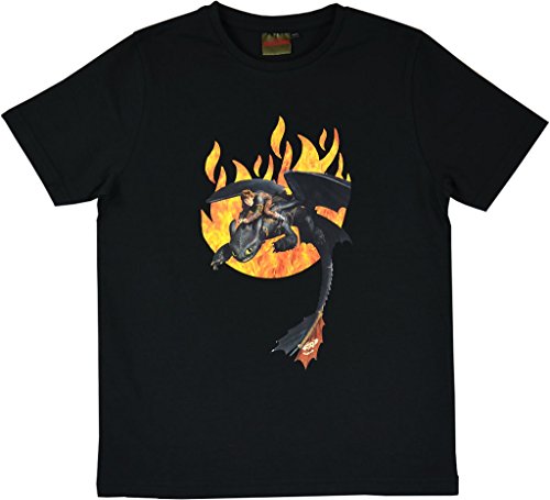 Dreamworks Dragons Kinder T-Shirt Ohnezahn Toothless & Hicks Flammen, schwarz (140-146) von Dragons