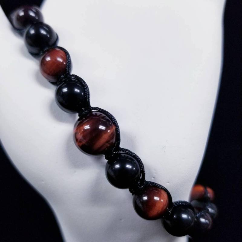 Red Tiger Eye & Obsidian Armband von DragonsGemJewelryUSA