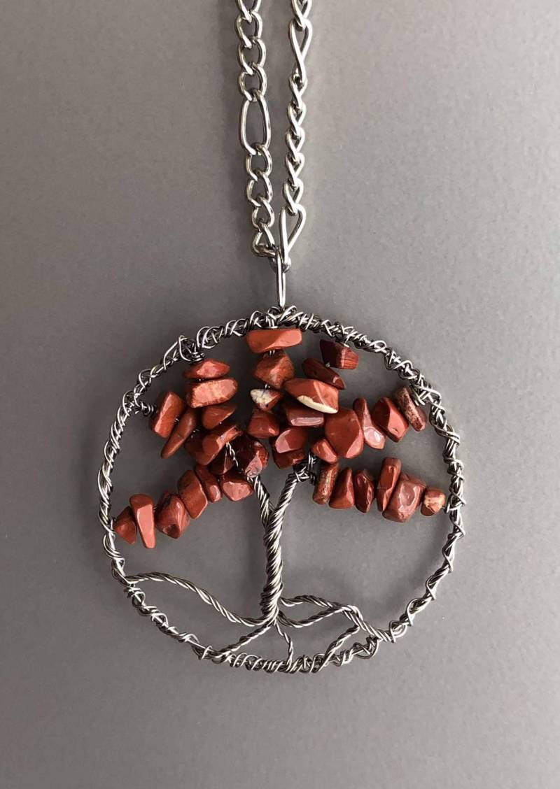 Lebensbaum Kette Mit Rotem Jaspis - Baum Des Lebens Anhänger von DrahtArtSchwaegerl
