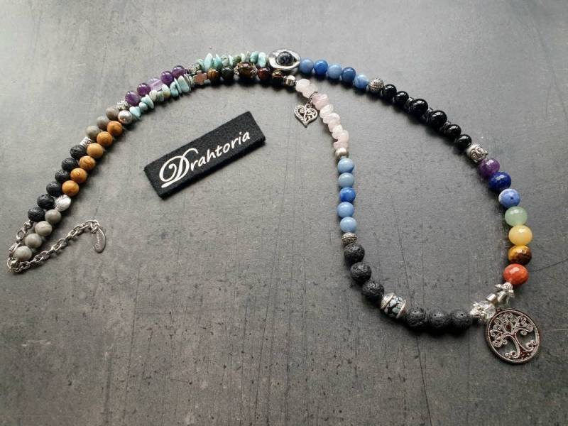 Chakra Kette Mit Natürlichen Heilsteinen Perlen Buddha Baum Des Lebens Von Drahtoria von Drahtoria