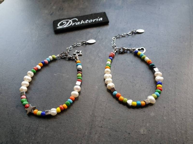 Edles Armband Mit Rocailles Glasperlen Und Süßwasserperlen Sternen Oder Herz von Drahtoria