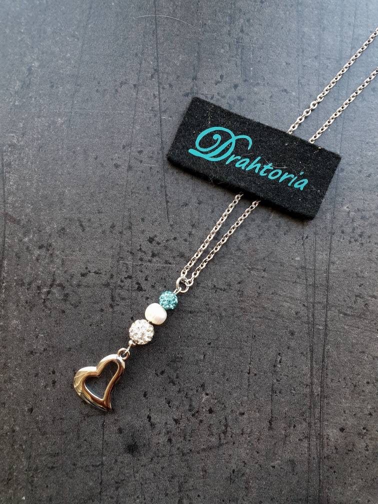 Herz-Anhänger + Kette Aus Edelstahl Mit Blingbling Und Süßwasserperle in Verschiedenen Längen Von Drahtoria von Drahtoria