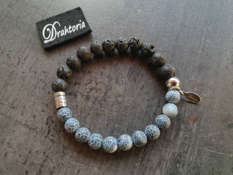 Hübsches Armband Mit Verwittertem Achat Lavastein Und Hämatit Perlen Edelstahl 8 Mm Von Drahtoria von Drahtoria