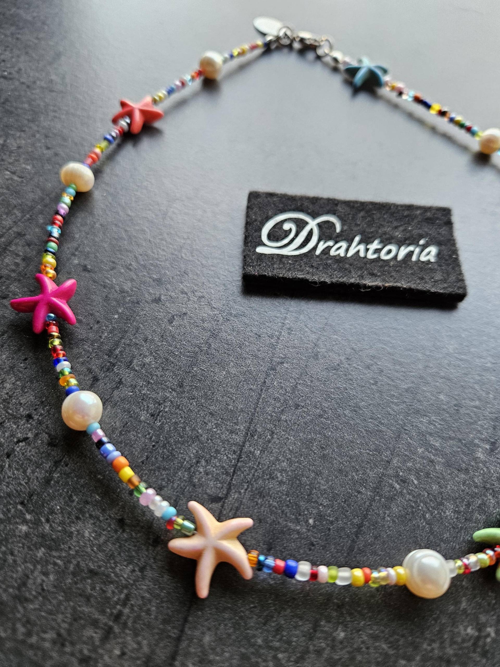 Kette Mit Bunten Seesternen, Miyuki - U. Süßwasser-Perlen Vom Schmucklabel Drahtoria von Drahtoria