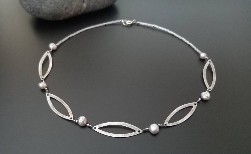 Perlenkette Silber Süßwasserperle von Drahtseil