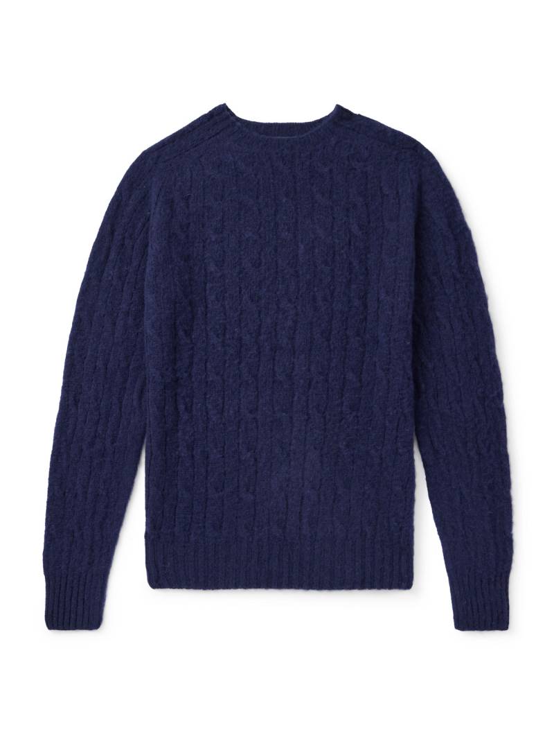 Drake's - Cable-Knit Brushed Shetland Wool Sweater - Men - Blue - L von Drake's