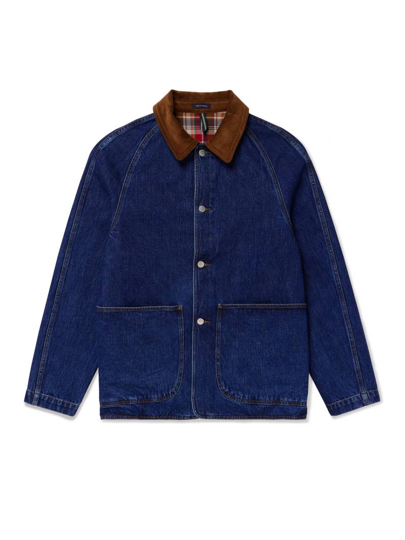 Drake's - Corduroy-Trimmed Indigo-Dyed Denim Chore Jacket - Men - Blue - UK/US 46 von Drake's